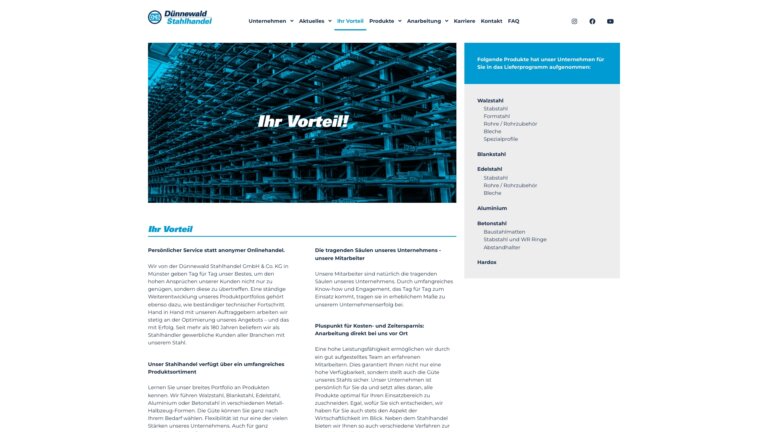 Screenshot Website Dünnewald Stahlhandel GmbH & Co. KG ()