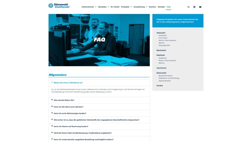 Screenshot Website Dünnewald Stahlhandel GmbH & Co. KG ()