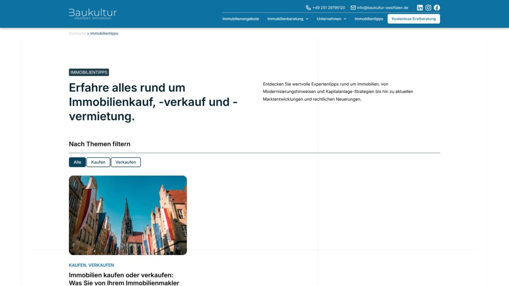 Screenshot Website Baukultur Westfalen Immobilien GmbH ()