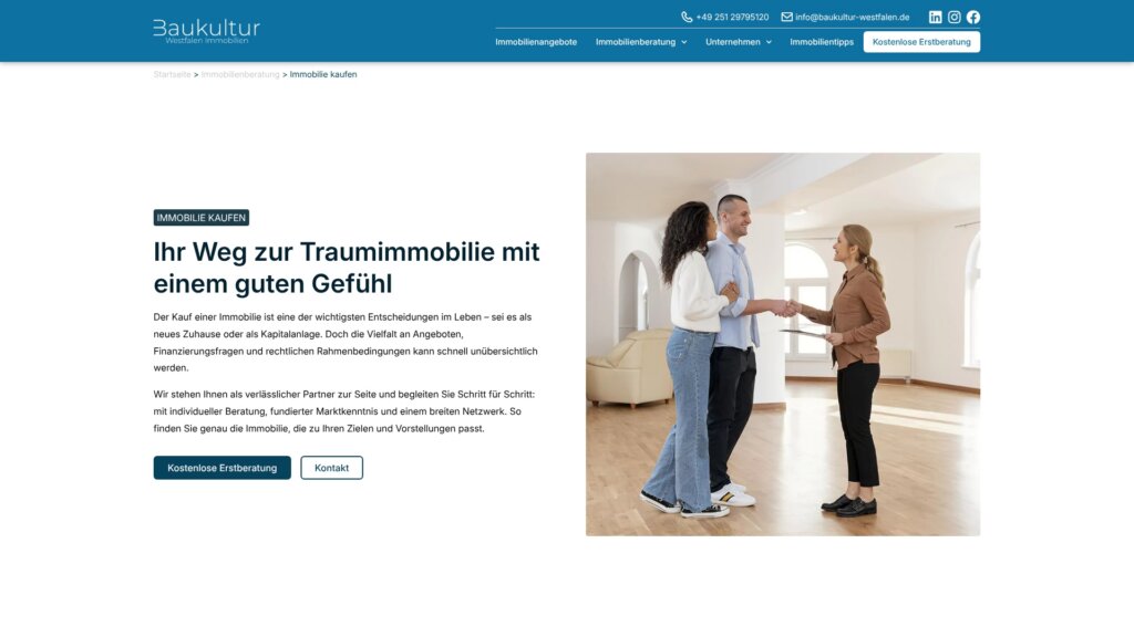 Screenshot Website Baukultur Westfalen Immobilien GmbH ()