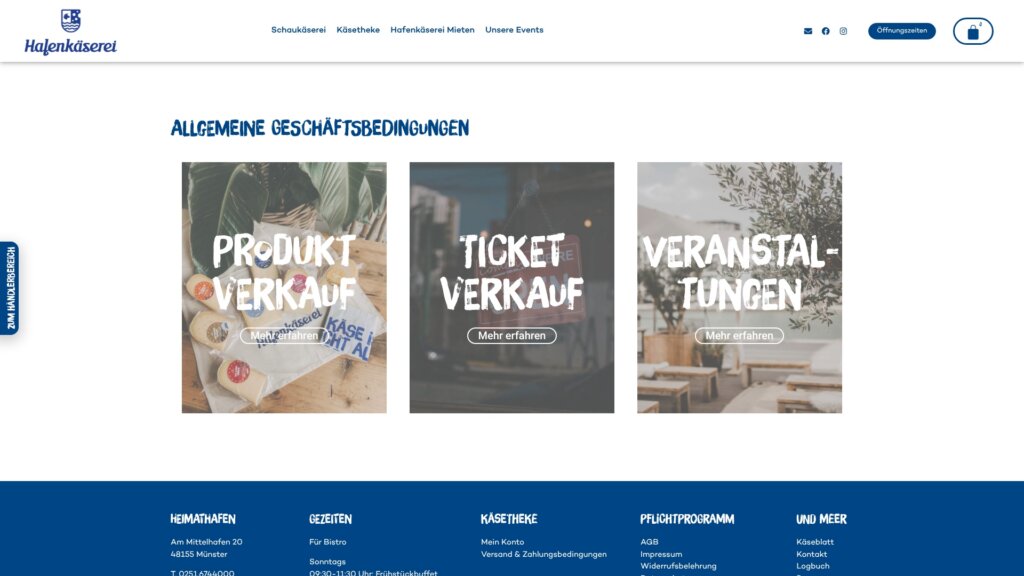 Screenshot Website Hafenk&auml;serei M&uuml;nster ()