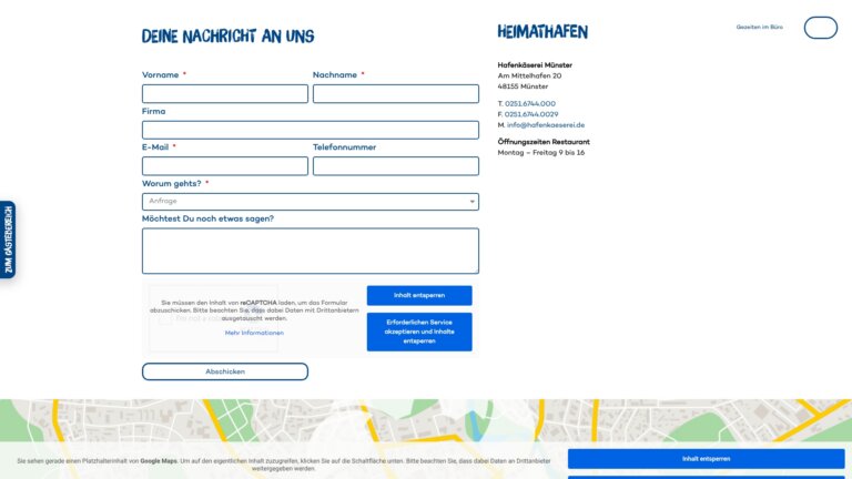 Screenshot Website Hafenk&auml;serei M&uuml;nster ()